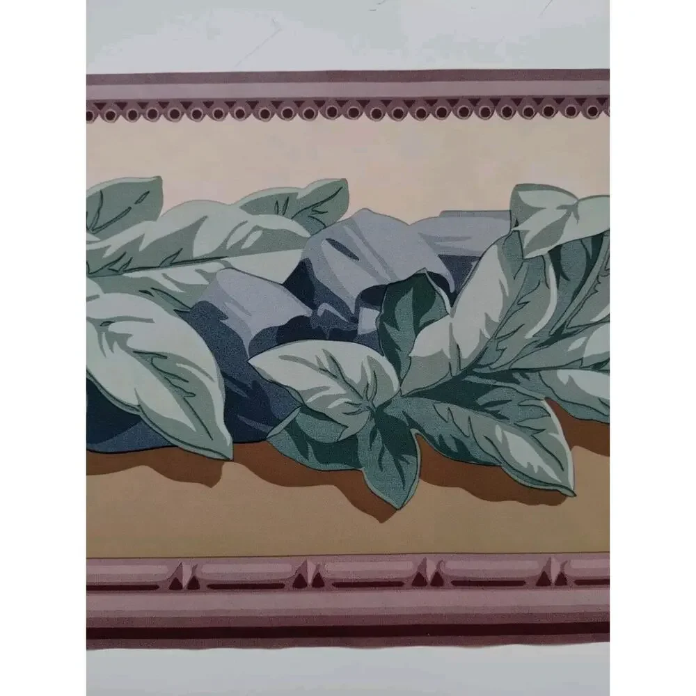 Seabrook Designs Pre-pasted Wall Border - Leaves with Boulders - 5 yds - LB357B